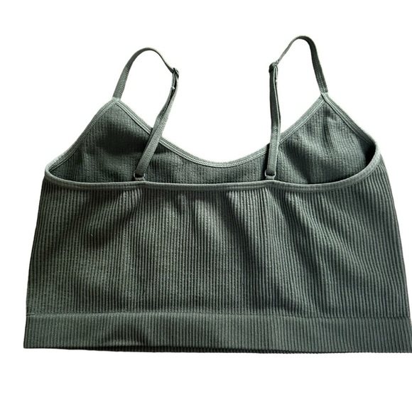 Ardene Basic Ultra Crop Ribbed Tank Bralette, Khaki Green, Medium - Picture 6 of 9